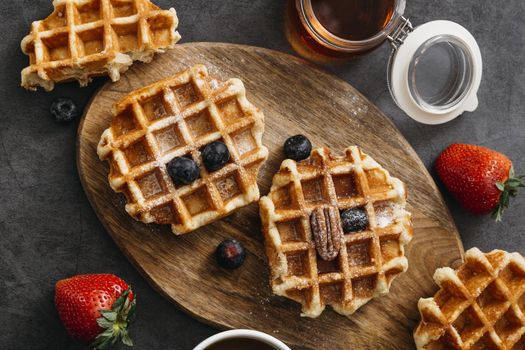 top view composition tasty waffles. Resolution and high quality beautiful photo