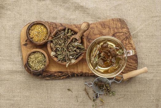 flat lay assortment dried plants cup teas. Resolution and high quality beautiful photo