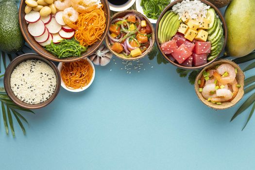 top view assortment delicious poke bowl. Resolution and high quality beautiful photo