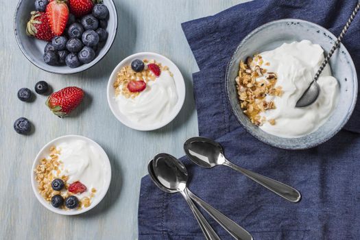 tasty breakfast with yogurt fruits. Resolution and high quality beautiful photo