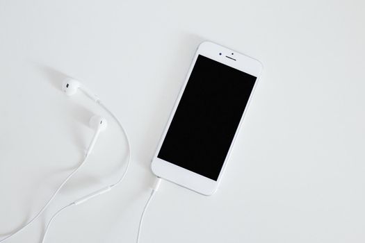 smartphone with earphone isolated white background. Resolution and high quality beautiful photo