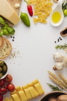 flat lay uncooked pasta ingredients frame. Resolution and high quality beautiful photo