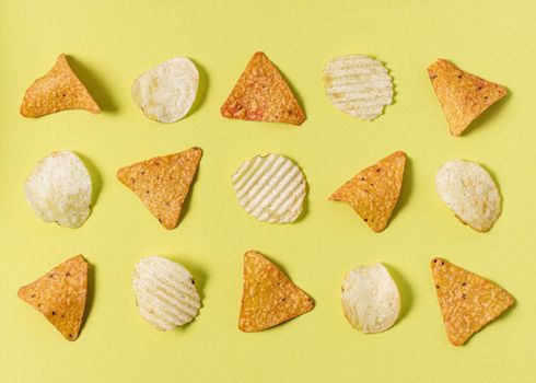 flat lay nacho chips with potato chips. Resolution and high quality beautiful photo