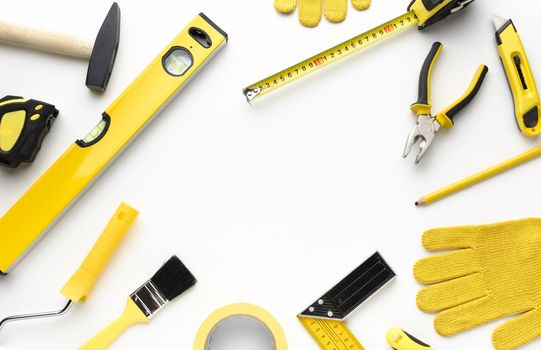 yellow tools frame with copy space. Resolution and high quality beautiful photo