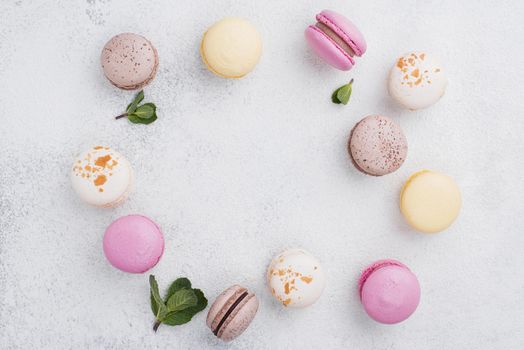 top view assortment macarons with mint. Resolution and high quality beautiful photo