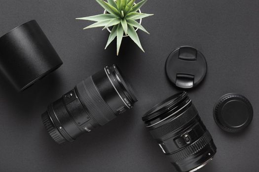 flat lay photography concept black background. Resolution and high quality beautiful photo