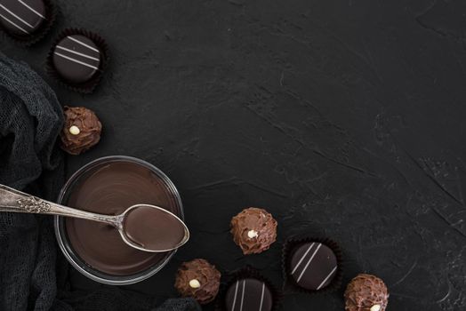 flat lay melted chocolate candies with copy space. Resolution and high quality beautiful photo