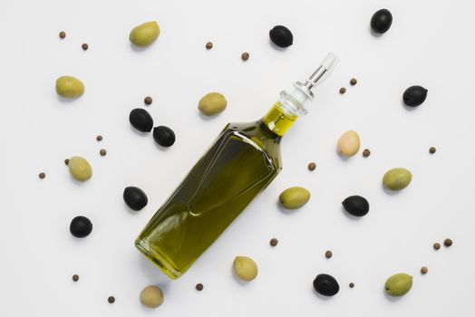 top view assortment olives bottle oil. Resolution and high quality beautiful photo