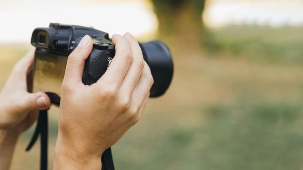 woman taking pictures with photo camera2. Resolution and high quality beautiful photo