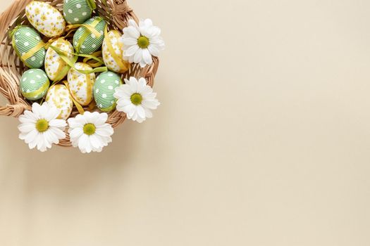 top view basket with easter eggs. Resolution and high quality beautiful photo