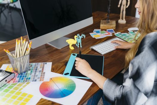 graphic designer sitting desk. Resolution and high quality beautiful photo