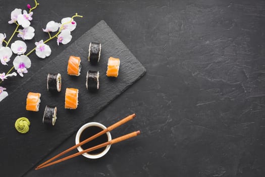 flat lay sushi arrangement with copy space. Resolution and high quality beautiful photo