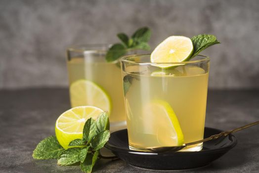 glasses with lemonade table. Resolution and high quality beautiful photo