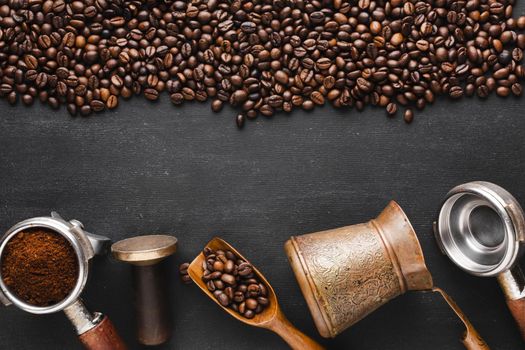 roasted coffee beans with accessories. Resolution and high quality beautiful photo