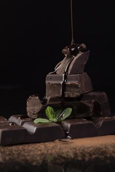 front view chocolate sauce pouring. Resolution and high quality beautiful photo