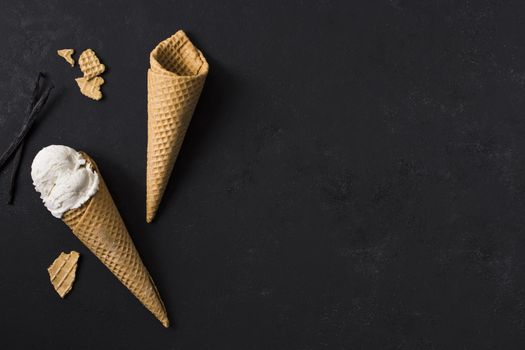 top view ice cream cones with copy space. Resolution and high quality beautiful photo
