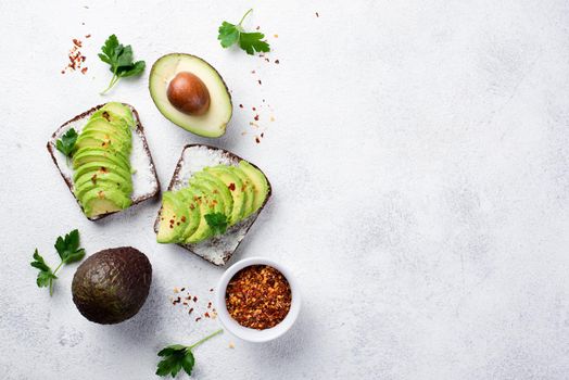 top view avocado toast breakfast with herbs spices. Resolution and high quality beautiful photo