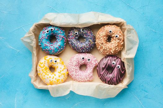 glazed donuts with eyes top view. Resolution and high quality beautiful photo