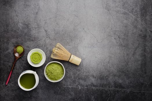 flat lay matcha tea power with wooden spoon. Resolution and high quality beautiful photo