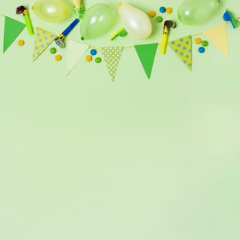 top view birthday decoration green background with copy space2. Resolution and high quality beautiful photo