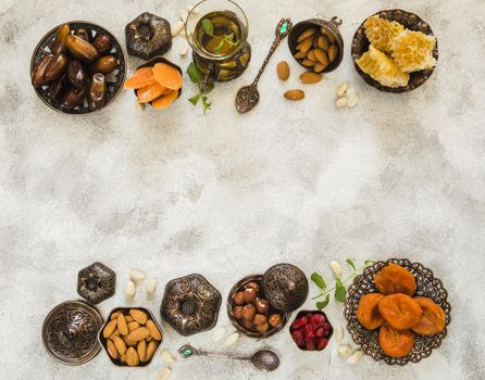 tea glass with different dried fruits nuts. Resolution and high quality beautiful photo