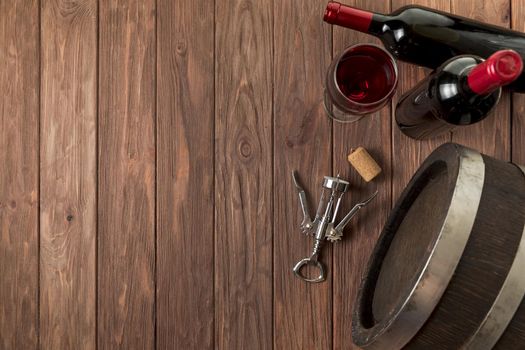 top view wine bottles wooden background. Resolution and high quality beautiful photo