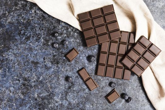 flat lay dark chocolate cloth with blueberries. Resolution and high quality beautiful photo