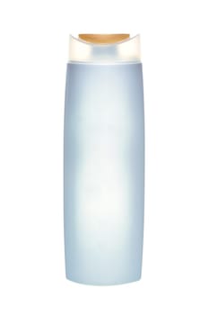 White plastic bottle on a white background, blank for design, place for text. Close up