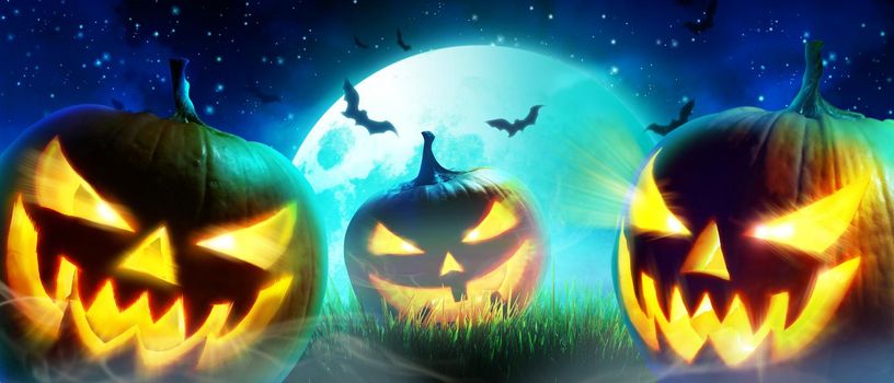 Halloween background with pumpkin in a spooky night.