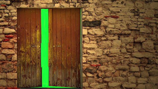 3d illustration - Open Door on Green Screen