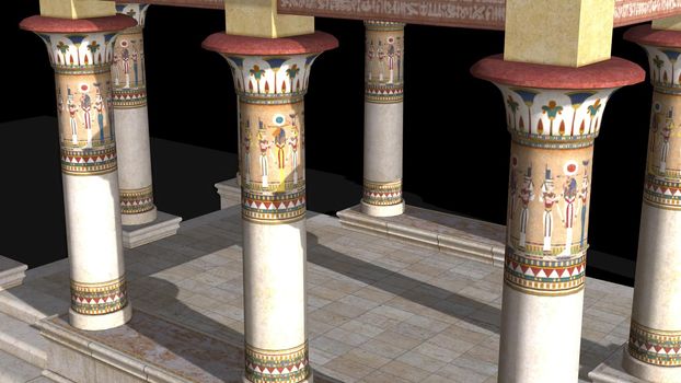 3d illustration - Egyptian Palace Filled With  Columns  on black background