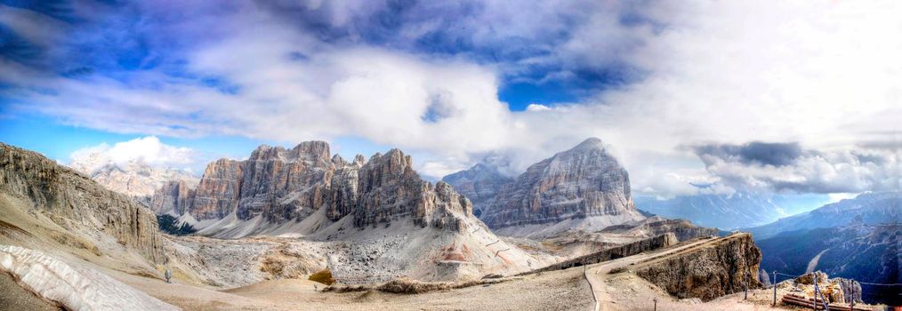 Panoramic view of the Tofane mountain group in the Dolomites of northern Italy Unesco heritage