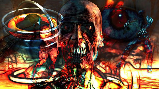 3d illustration - Horror Zombie With Effects, 