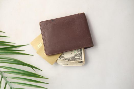 close up of credit cards in a wallet on wooden background ,