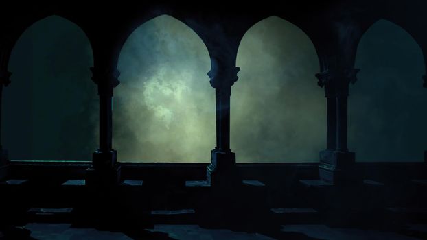3d illustration - Full Moon Through The Clouds On Dark Blue Night Sky