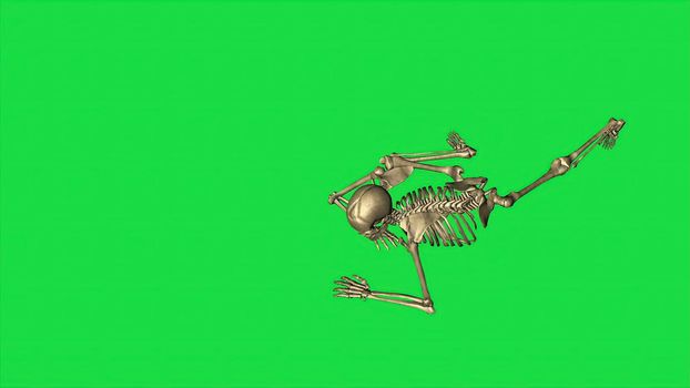 3d illustration - skeleton Crawl And Throw Grenade, Separate On Green Screen