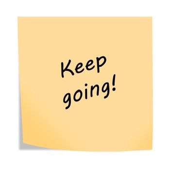 A keep going 3d illustration post note reminder on white with clipping path