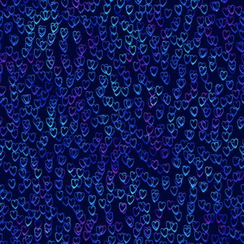 Watercolor Brush Heart Seamless Pattern Love Grange Hand Painted Design in Blue Color. Modern Grung Collage Background for kids fabric and textile.