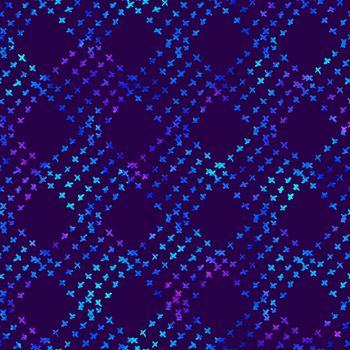 seamless pattern with brush doodle and square. Blue watercolor color on violet background. Hand painted grange texture. Plaid geometric elements. Fashion modern style. Endless fabric print