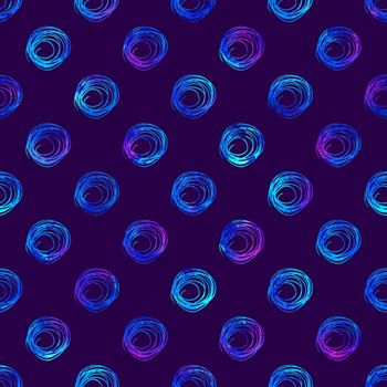 seamless pattern with brush bubble and circle. Blue watercolor color on background. Hand painted grange texture. Ink geometric elements. Fashion modern style. Repeat fabric print. Doodle