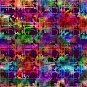 Brush Stroke Plaid Geometric Grung Pattern Seamless in Rainbow Color Check Background. Gunge Collage Watercolor Texture for Teen and School Kids Fabric Prints Grange Design with lines.