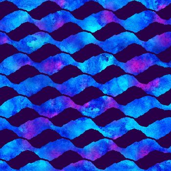 Brush Stroke Wawes Geometric Grung Pattern Seamless in Blue Color Background. Gunge Collage Watercolor Texture for Teen and School Kids Fabric Prints Grange Design.