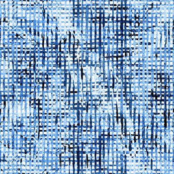 Brush Stroke Plaid Geometric Grung Pattern Seamless in Blue Color Check Background. Gunge Collage Watercolor Texture for Teen and School Kids Fabric Prints Grange Design with lines.