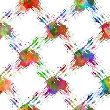 Brush Stroke Plaid Geometric Grung Pattern Seamless in Rainbow Color Check Background. Gunge Collage Watercolor Texture for Teen and School Kids Fabric Prints Grange Design with lines.