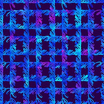 Brush Stroke Plaid Geometric Grung Pattern Seamless in Blue Color Check Background. Gunge Collage Watercolor Texture for Teen and School Kids Fabric Prints Grange Design with lines.