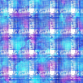 Brush Stroke Plaid Geometric Grung Pattern Seamless in Blue Color Check Background. Gunge Collage Watercolor Texture for Teen and School Kids Fabric Prints Grange Design with lines.