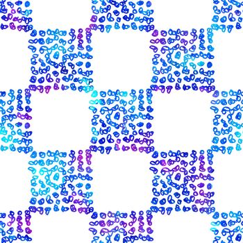 seamless pattern with brush doodle and square. Blue watercolor color on white background. Hand painted watercolour texture. Plaid elements. Paint modern illustration. Repeat print. Backdrop design