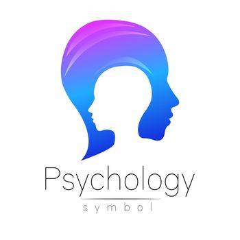 Modern head sign of Psychology. Profile Human. Creative style. Symbol in . Design concept. Brand company. Blue color isolated on white background. Icon for web