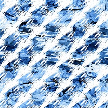 Brush Stroke Line Stripe Geometric Grung Pattern Seamless in Blue Color Background. Gunge Collage Watercolor Texture for Teen and School Kids Fabric Prints Grange Design with lines.