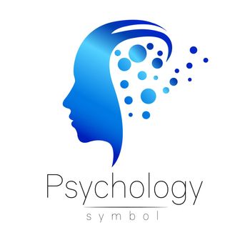 Modern head sign of Psychology. Profile Human. Creative style. Symbol in . Design concept. Brand company. Blue color isolated on white background. Icon for web